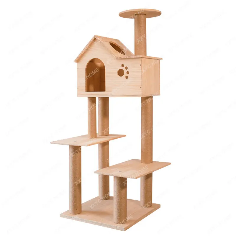 

Solid Wood Cat Climbing Frame Scratching Pole Large Cat Nest Cat Tree Six-Layer Cat Scratch Trees Pine