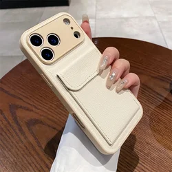 Premium Artificial Leather Card Holder Phone Case with Stand and Anti - Drop Protection - iPhone 12 Pro Max (Antique White)