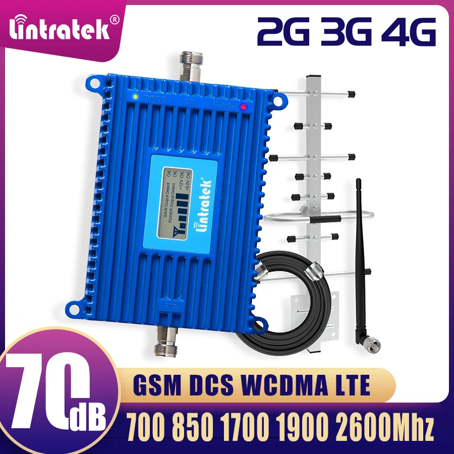 

Lintratek 700mhz B28 Signal Repeater CDMA 850 AWS 1700 PCS 1900 LTE 2600 900 Cellular Booster 2G 3G 4G B12 B7 Amplifier Full Kit