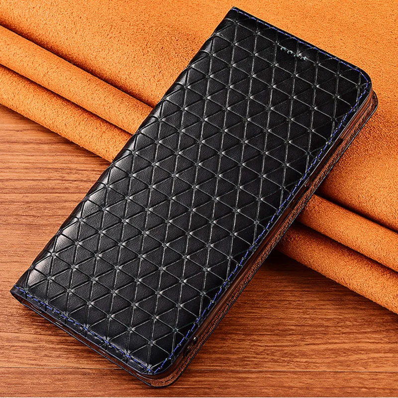 Genuine Leather Case for XiaoMi Poco C3 C31 X2 X3 GT Pro M5S m5 X3 NFC C40 India Rhombus Texture Cases Flip Cover