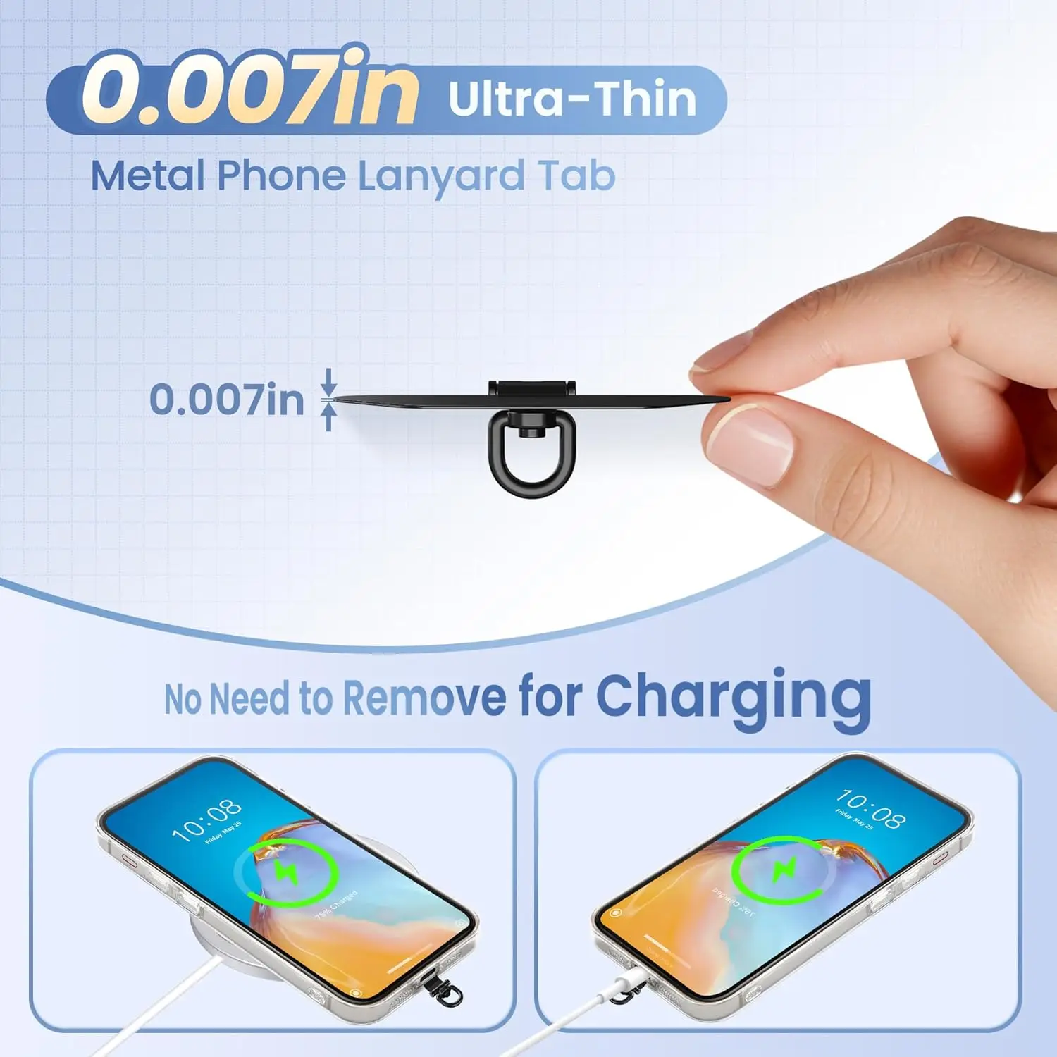 Ultra Thin Stainless Steel Rotating Phone Charm and Wrist Strap Holder