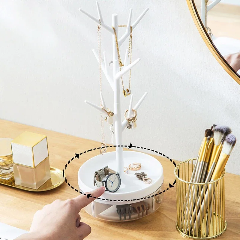 1pc Rotable Jewelry Stand Creative Tree Branch Earrings Necklace Ring Display Rack Desktop Multifunctional Storage Holder