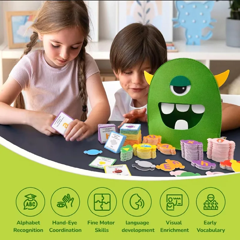 Kids Alphabet Learning Toys Matching Colors Shape Felt Toys Letter Recognition Monster Funny Game Montessori Educational Toy