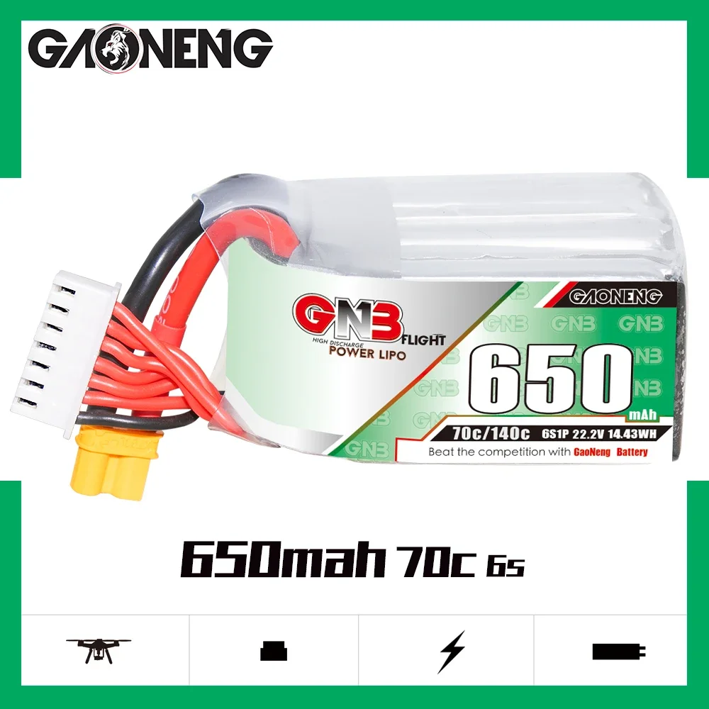 

GAONENG GNB 650mAh 6S 70C 140C 22.2V XT30 LiPo Battery Spare RC Parts Airplane Racing FPV Quads Quadcopter MultiRoter