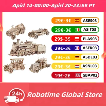 Robotime Rokr Classic Car 3D Wooden Puzzle Train Army Jeep Heavy Truck Vintage Car 1:15 Scale Model Building Kits for Kids 1