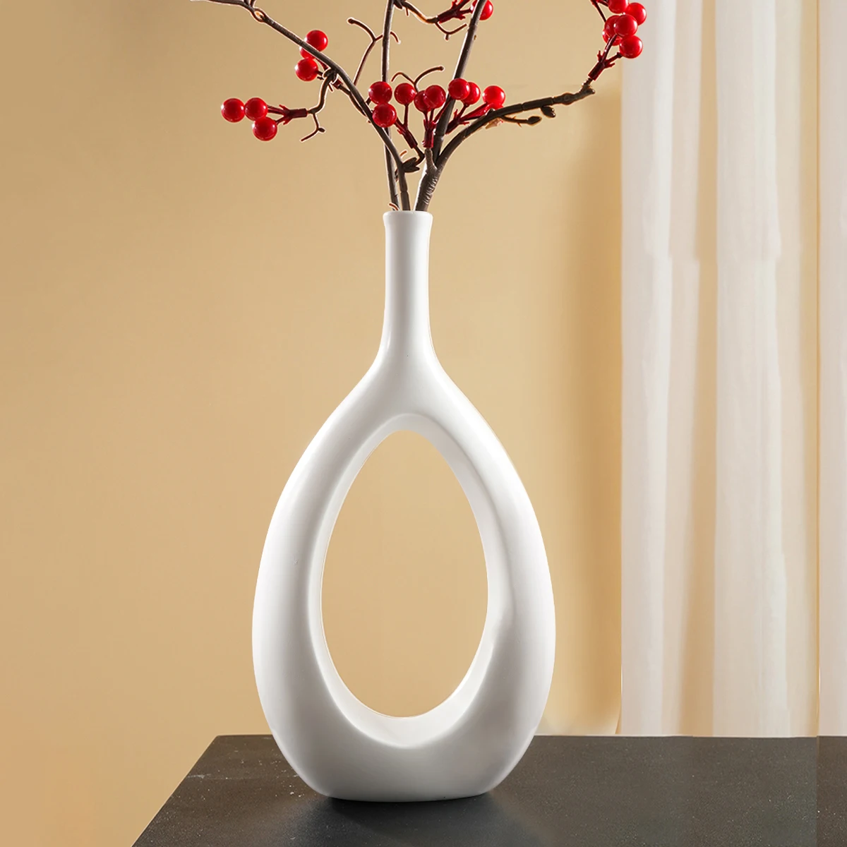 1PC, white O-shaped resin vase in various sizes, simple solid-color irregular-shaped decorative handicraft