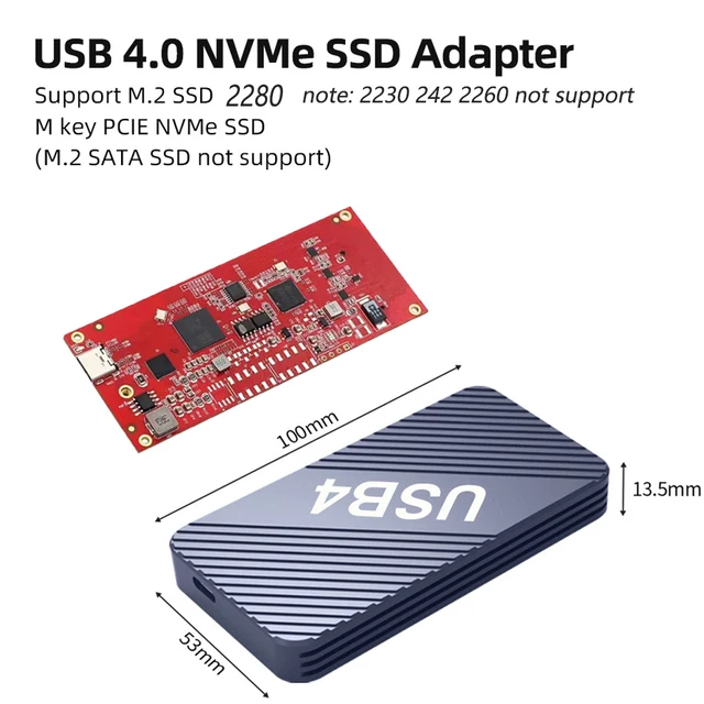 Achetez en gros Usb4.0 40gbps M.2 Nvme Boîtier Ssd Pcie3.0x4 Usb-c  Adaptateur En Aluminium, Mis à Niveau Nvme Pcie 2280 M-key Externe M2  Boîtier Ssd Chine et Boîtier Ssd Thunderbolt4 à 47.5