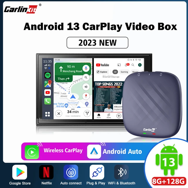 CarlinKit-Caixa CarPlay AI Sem Fio, Android 13, 8 + 128G, Auto.
