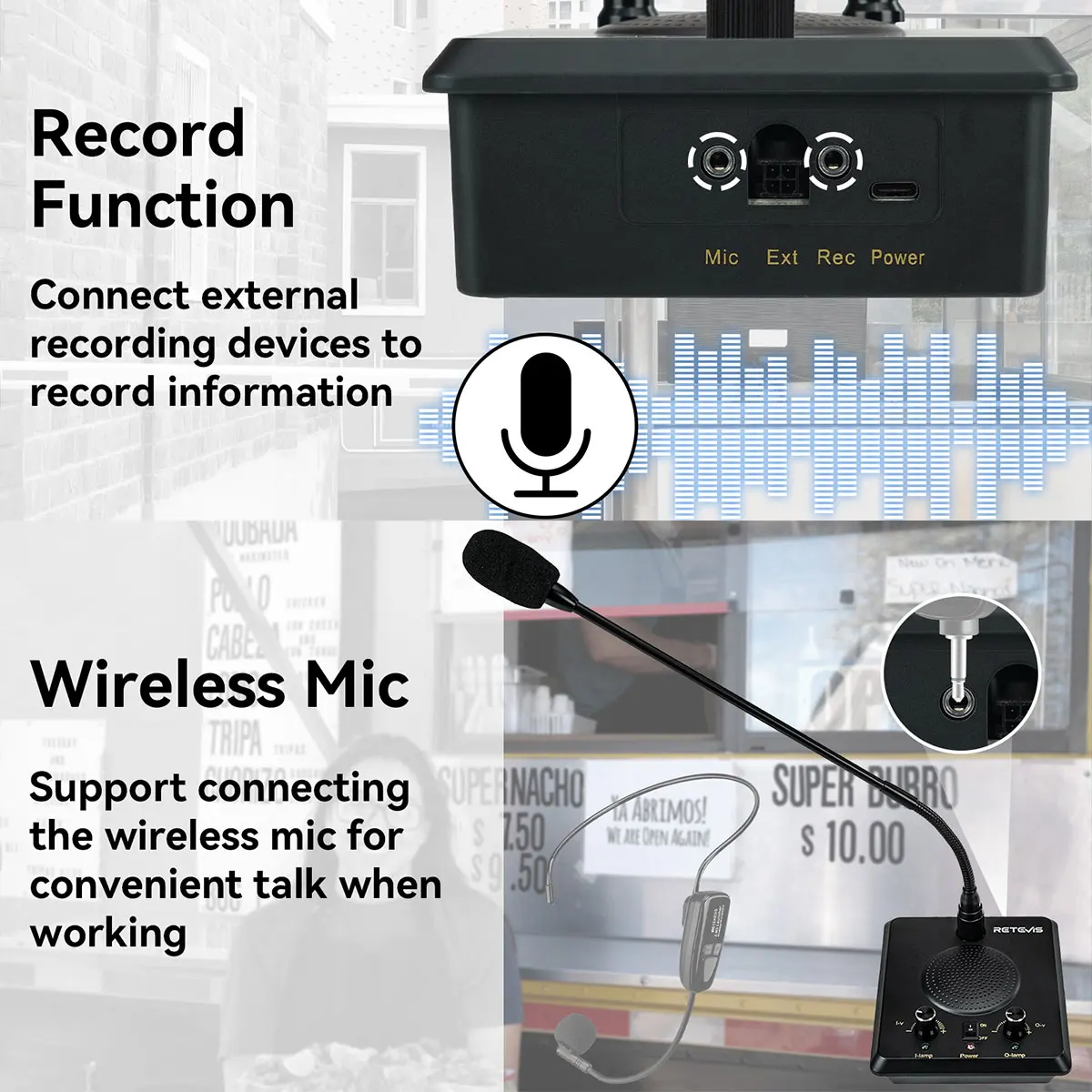RT-9909 Window Intercom Speaker System Type C Charging Two Way Intercom IPX5 Wat