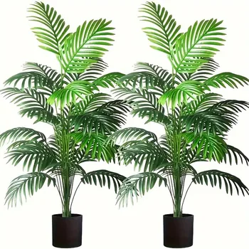 24 Leaves Areca Palm Artificial Plants Trees in Pot Plastic Green Fake Plant Tree Bonsai for Room Home Indoor Outdoor Decoration 1