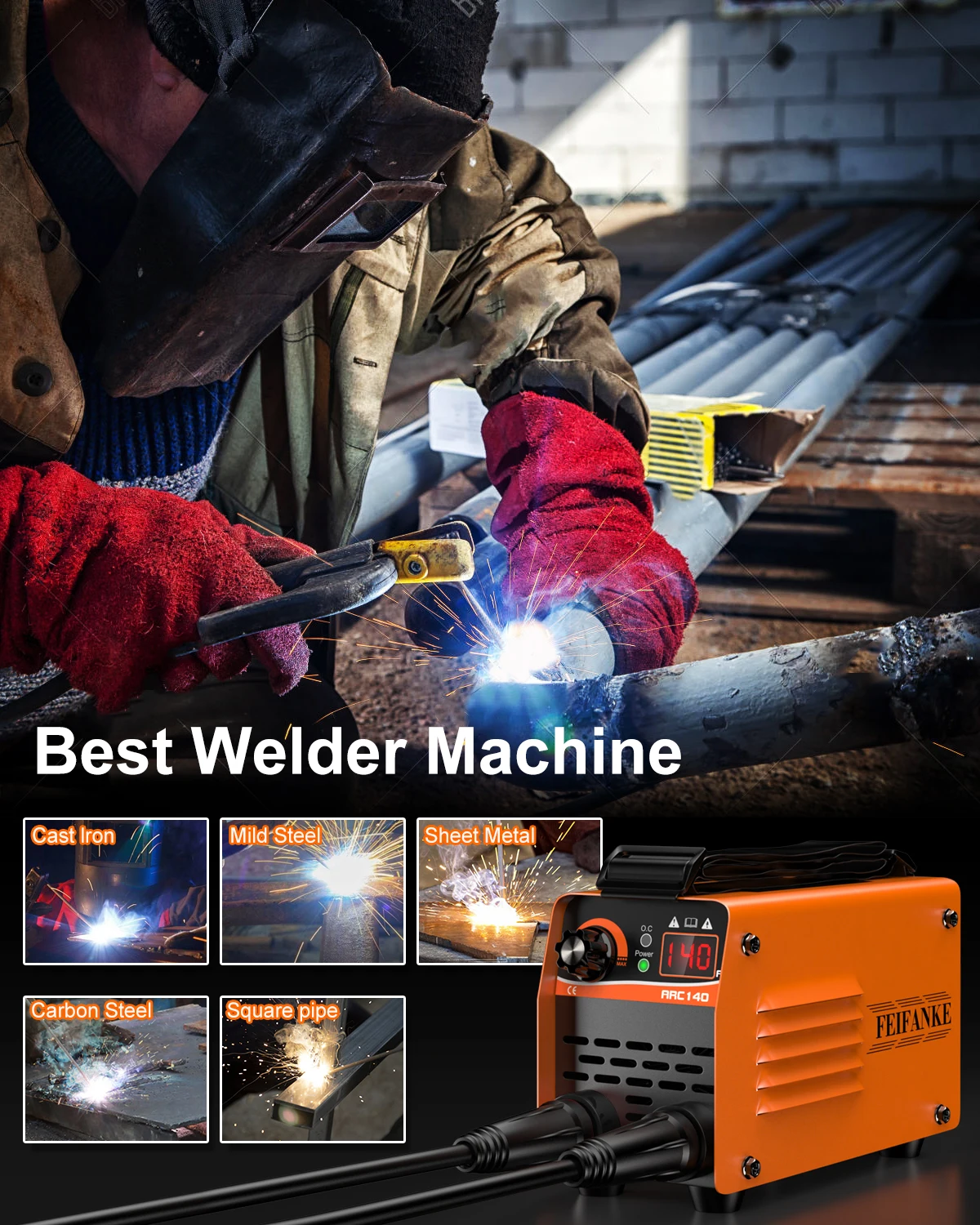 FEIFANKE ARC140 Mini 120A Welding Machine MMA MIG/LIFT TIG Welder Flux Core Welder for Carbon Steel Stainless Steel 3