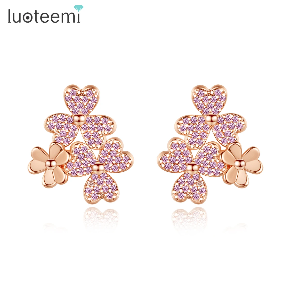

LUOTEEMI Lucky Four Leaf Flower Stud Earrings for Women Tiny CZ Stone Pave Fashion Jewelry for Women Dating Party Christmas Gift