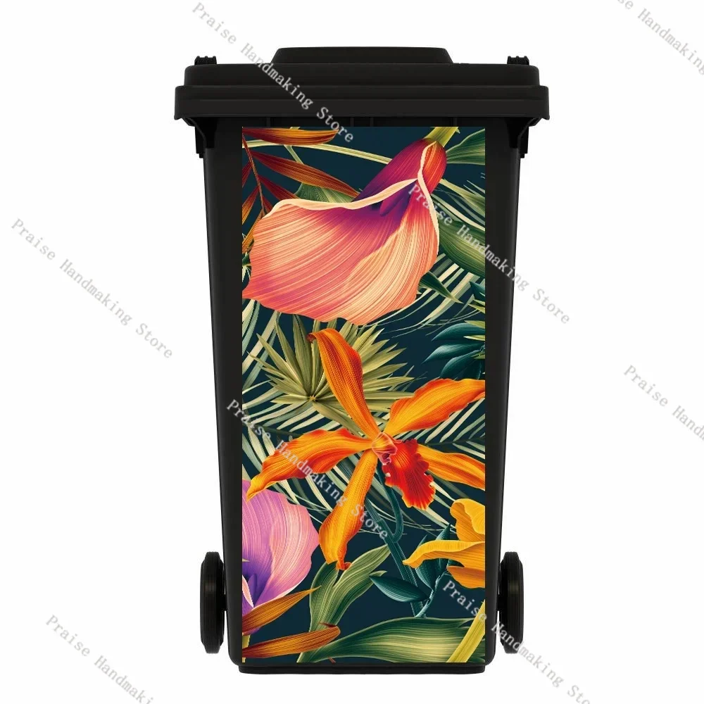 DIY Kitchen Trash Can Lid Decal Wall Sticker Home Decoration Landscape Flowers Self-adhesive Trash Can Waterproof Sticker Trash Can Sticker Wall Decal Stickers