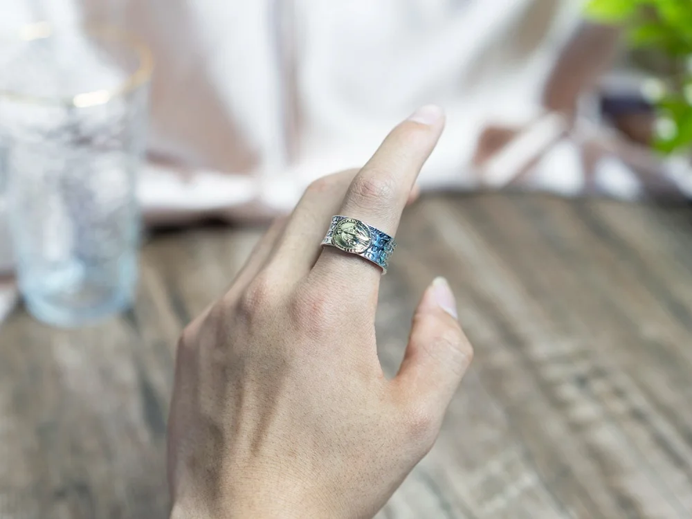 Silver Vintage the Virgin Mary Letter Ring