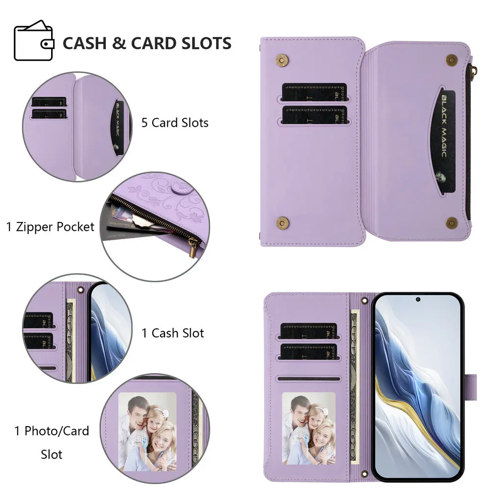 Crossbody Zipper Leather Wallet Flip Case - Leather Cover
