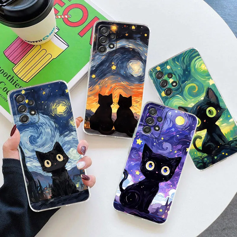 Cat Van Gogh Starry Sky Clear Phone Cover