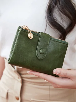 Minimalist Women's Wallet Short Three Layer Large Capacity Double Zipper Card Holder ID Card Credit Bank Card Holder Money Bag 1