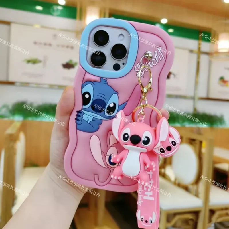 3D Cartoon Stitch Key Chain Phone Case For iPhone 17 16 Pro max 15 14 13 12 mini 11 Pro Max 6 6s 7 8 Plus Soft Silicone Cover 1