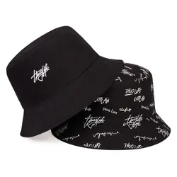 Unisex Embroidered Letter Bucket Hat - Stylish Outdoor Sun Protection Cap - Single code (Black)