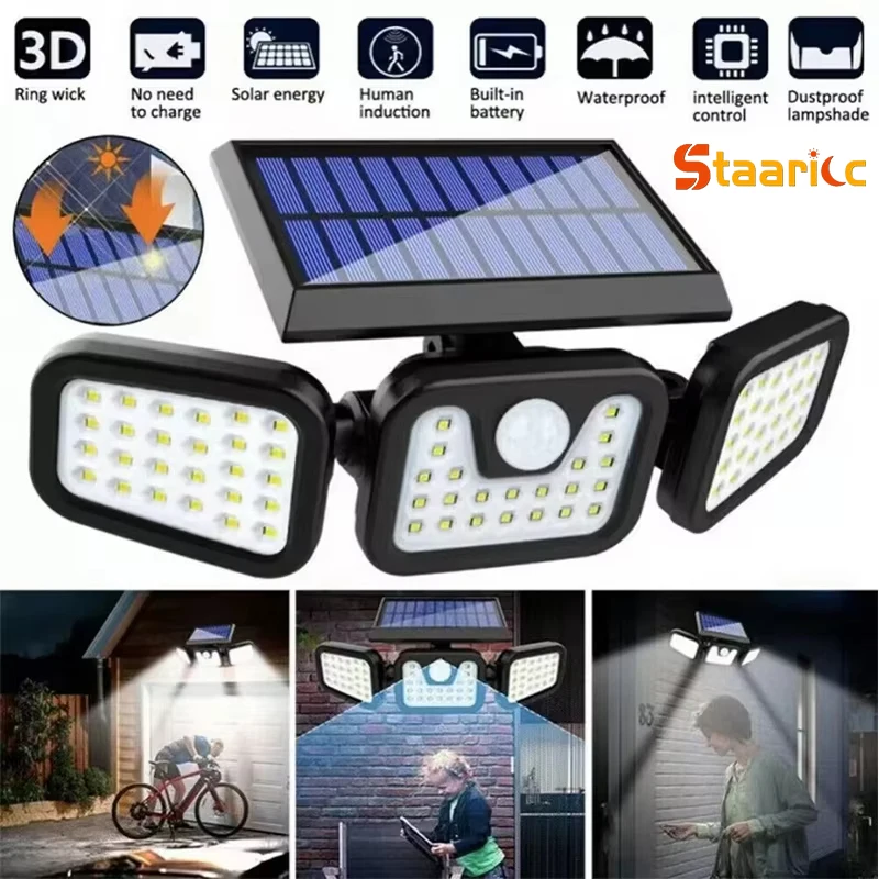 STAARICC Led Solar Light Outdoor Motion Sensor Human Induction Adjustable Head IP65 Waterproof Solar Security Light Wall Light