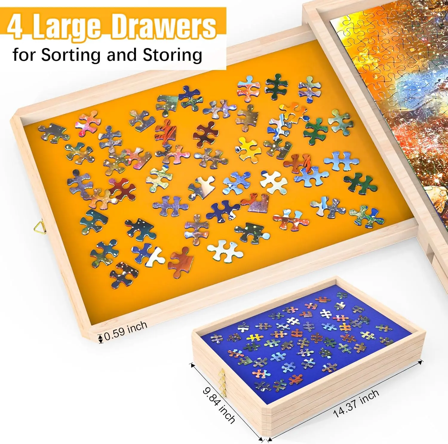 1500 Piece Puzzle Board with Drawers Rotatable 360-Degree Wheels and Cover 34'' x 26'' Wooden Jigsaw Puzzle Table Puzzle Storage 2