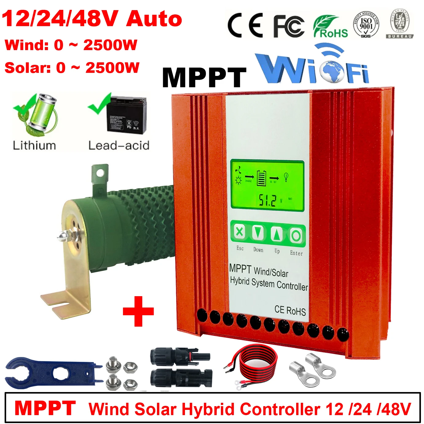 

NEW 12V 24V 48V 4000W Hybrid Wind Solar Charge Controller MPPT Wind Generator Solar System For Lifepo4 Lithium Lead Acid Battery