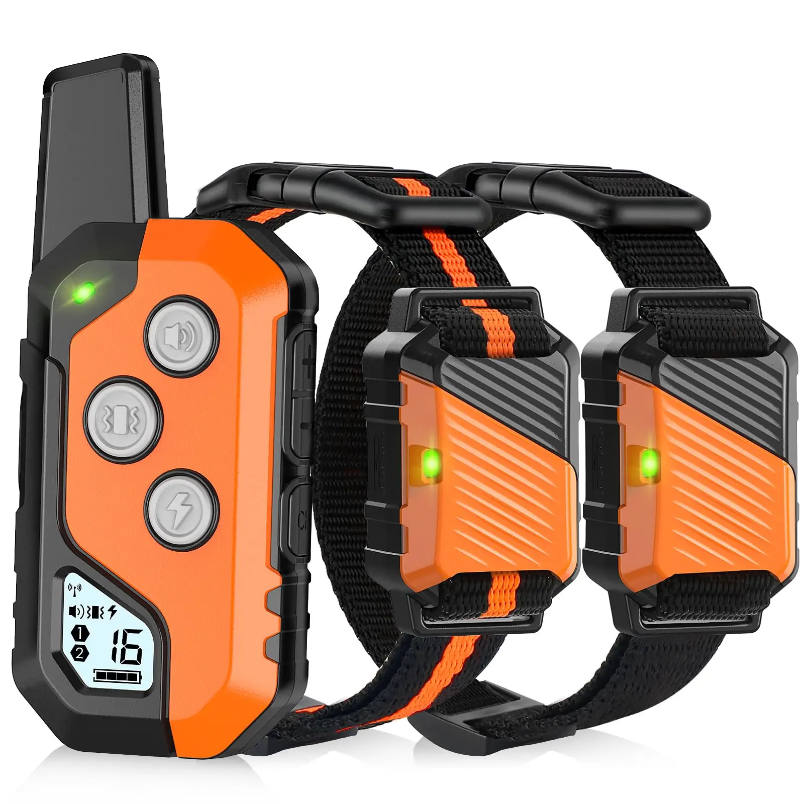 

Dual Dog Training Collar: Waterproof, 3 Modes (Shock, Vibration, Beep), Rechargeable - 2-Pack, Orange and Black