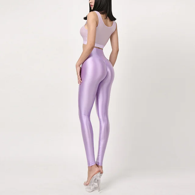 Glossy Satin Sexy Tight Leggings Silk High Waist Yoga Sports Pants Plus Size  Trousers Women Bottoms - AliExpress