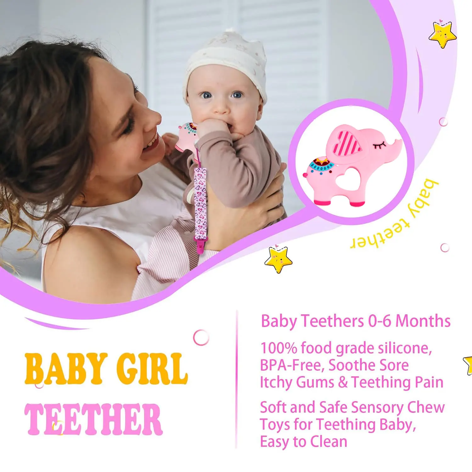 Newborn essential teething teethers, food-grade silicone material children's toys, teething relief, BPA-free, newborn baby gifts 2