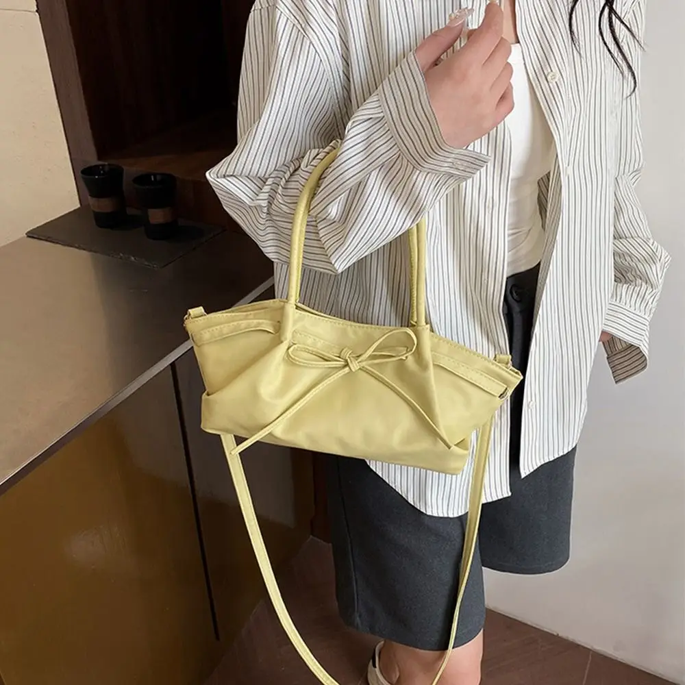 Nuova Borsa a Secchiello con Fiocco di Design, Borsa a Tracolla Multicolore in Pelle PU con Fiocco, Borsa Tote Casual da Donna Elegante - immagine 5
