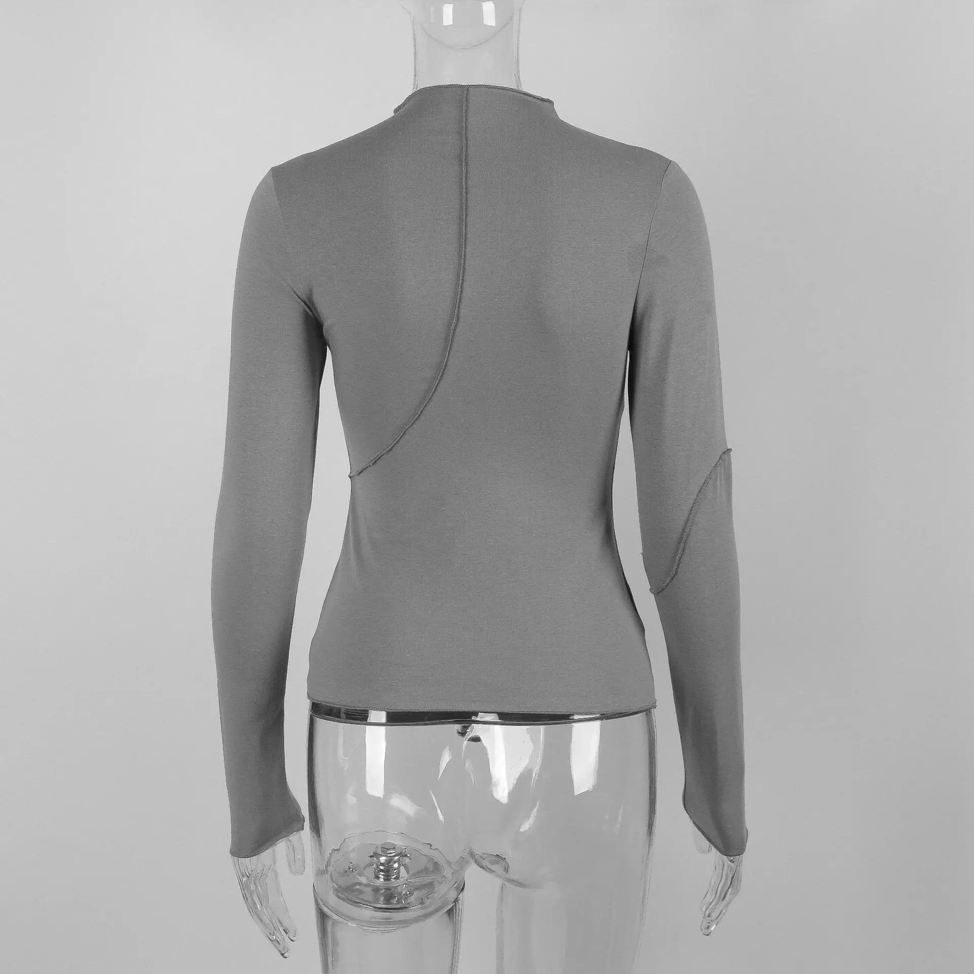 Women Long Sleeve Cropped Patchwork Turtleneck Tee