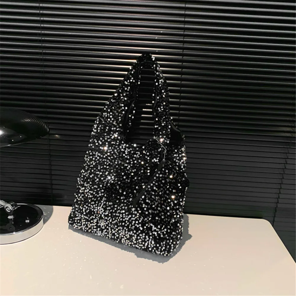 New Tote Bag For Women Sequin Shoulder Bag Trendy Hobo Bag Underarm Bag For Work Travel Large Capacity Shopping Bag