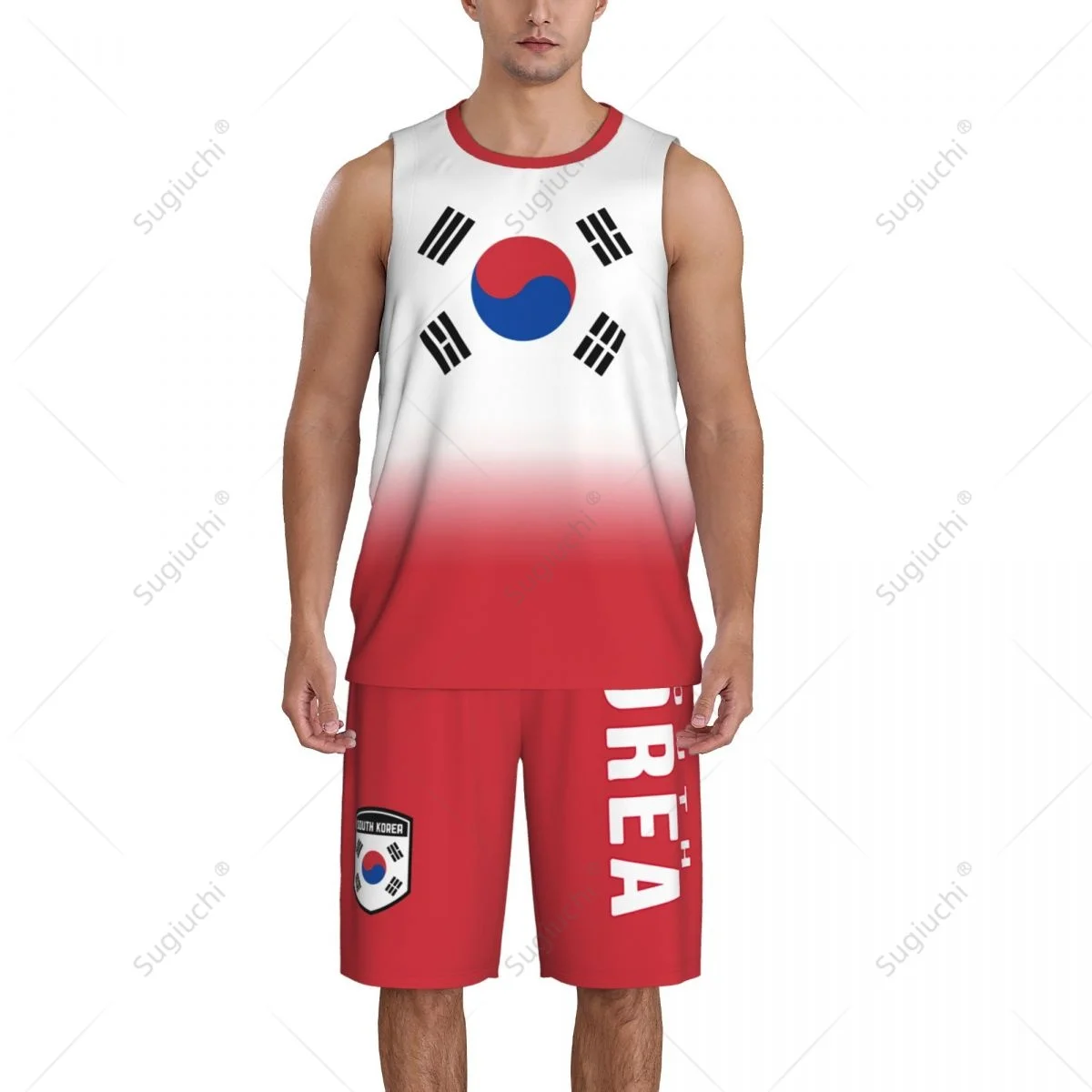 남자 한국 국기 농구 저지 세트 메쉬 셔츠 & 바지 민소매 독점 팀업 맞춤 이름 번호 유니섹스