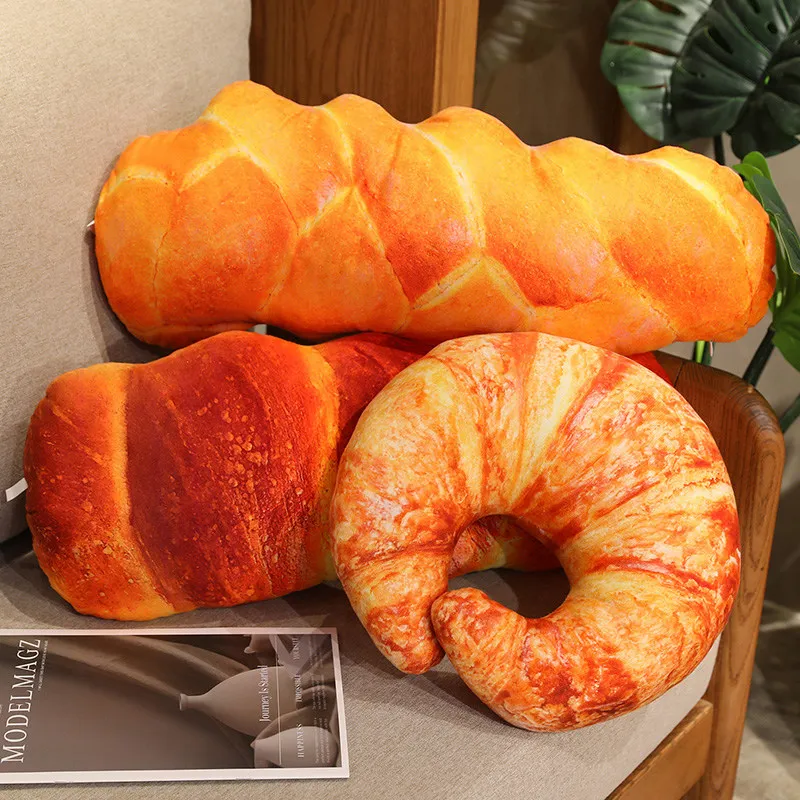 New Simulation French Bread Croissant Plush Pillow Stuffed Printing Images Food Plushie Party Decor Sleeping Companion Man Gift
