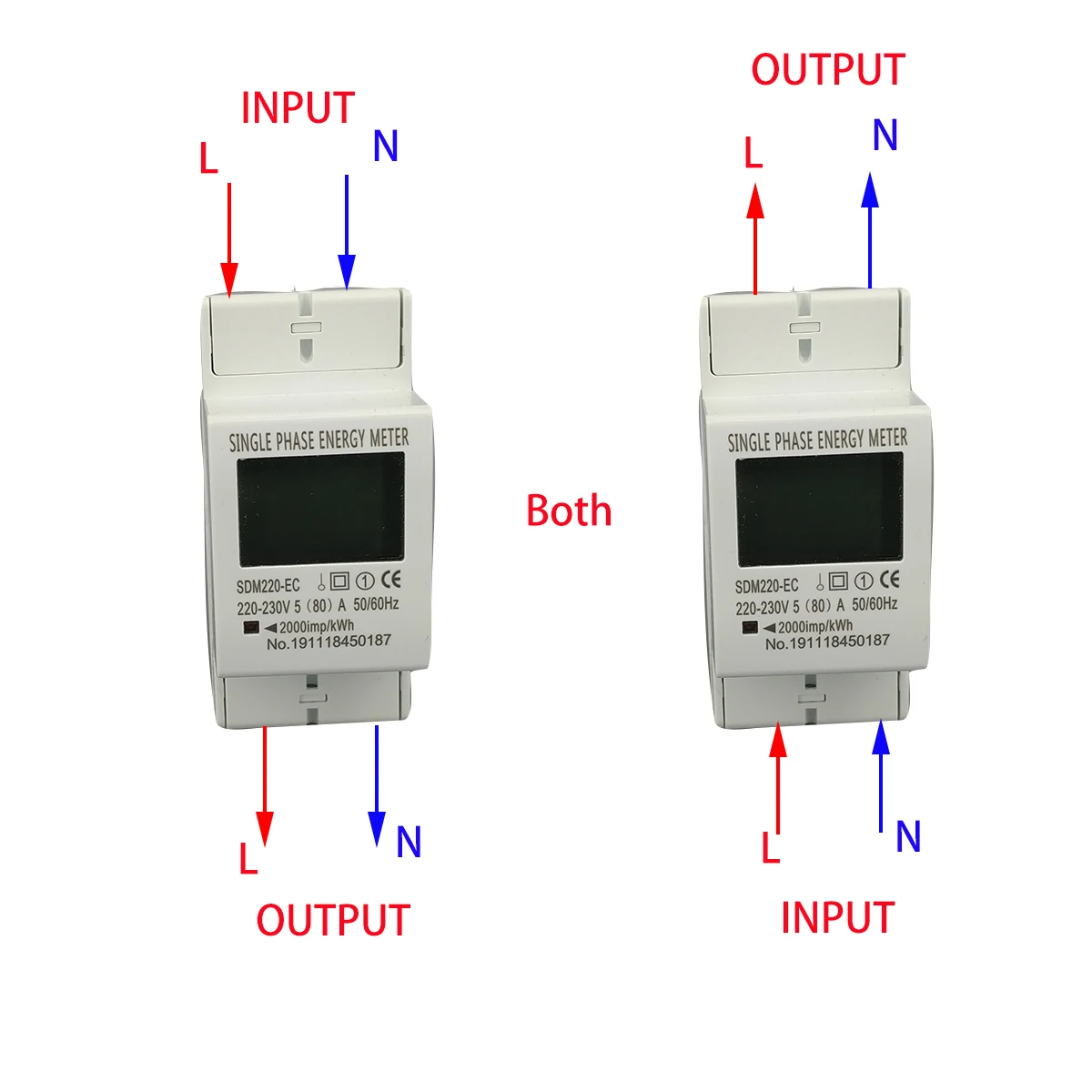 6pcs 80A Din 레일 단상 2 선 LCD 디지털 디스플레이 전력 소비 에너지 전기 미터 kWh AC 220V 230V 50Hz/60Hz