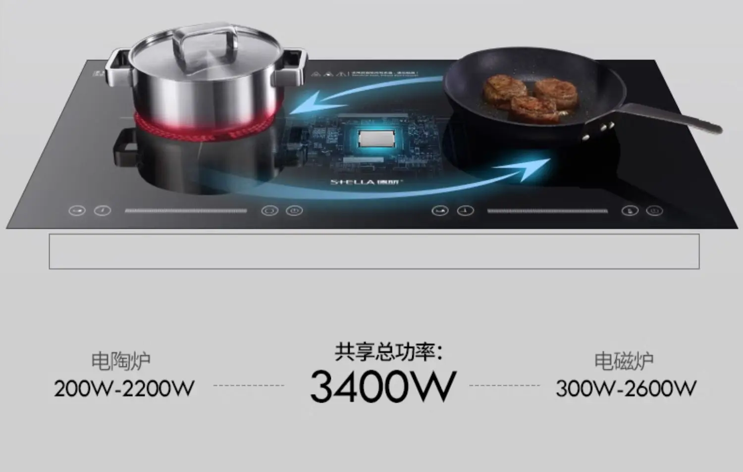 Description Picture 6 of itemBuilt-in Electric Ceramic Stove and Induction Cooker 3400W Dual Cooker Kitchen Electric Cooking Plate Built-in Induction Cooktop