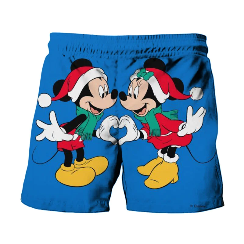 Merry Christmas New Disney Brand Mickey And Minnie Anime Print Summer Men's Fashion Beach Party Casual Shorts Y2K