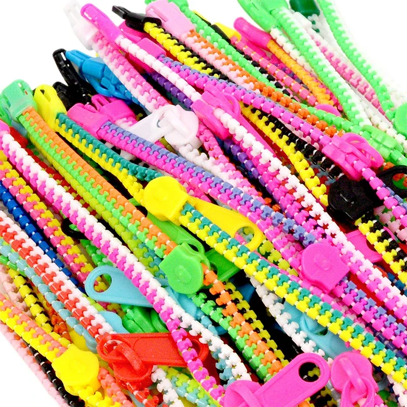 24/48pcs Friendship Fidget Zipper Bracelets 7.5 Inches Sensory Toys Set Neon Colors Birthday Party Favors for Kids Goodie Bags