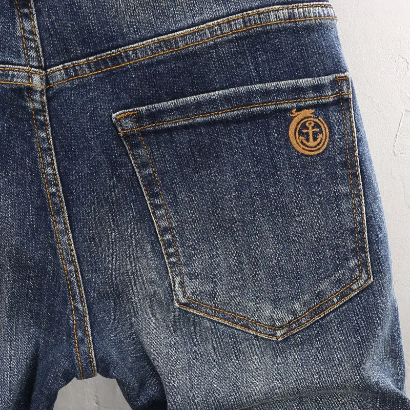 Fashion Vintage Men Jeans High Quality Retro Washed Blue Elastic Stretch Slim Fit Ripped Jeans Men Casual Trousers Denim Pants