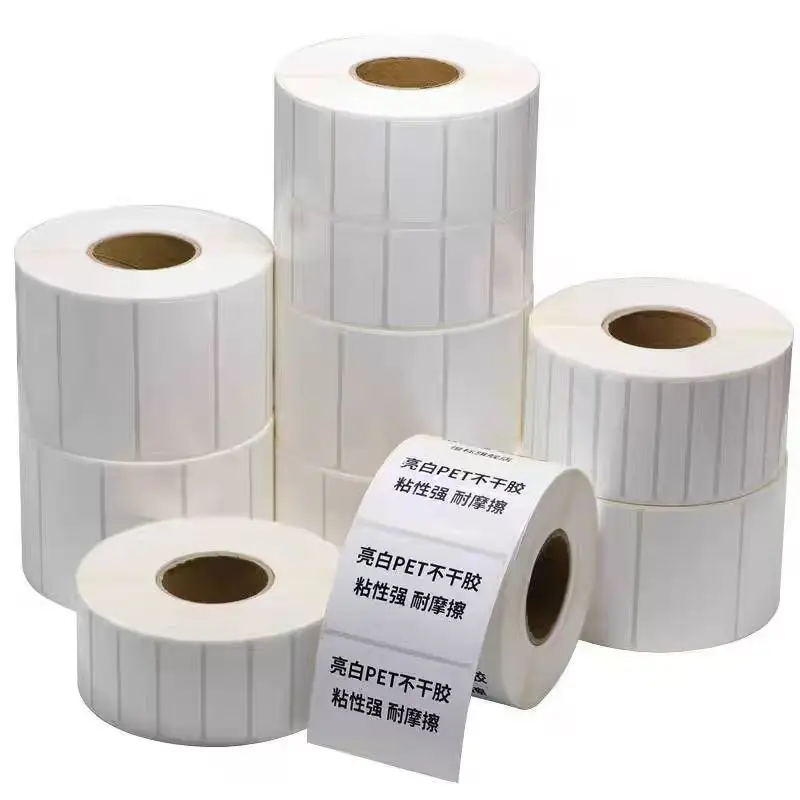 

Big Roll Bright white PET 100 90 80 70 60 50 40 mm Tear-resistant Sticker barcode printing paper used for ribbon printer