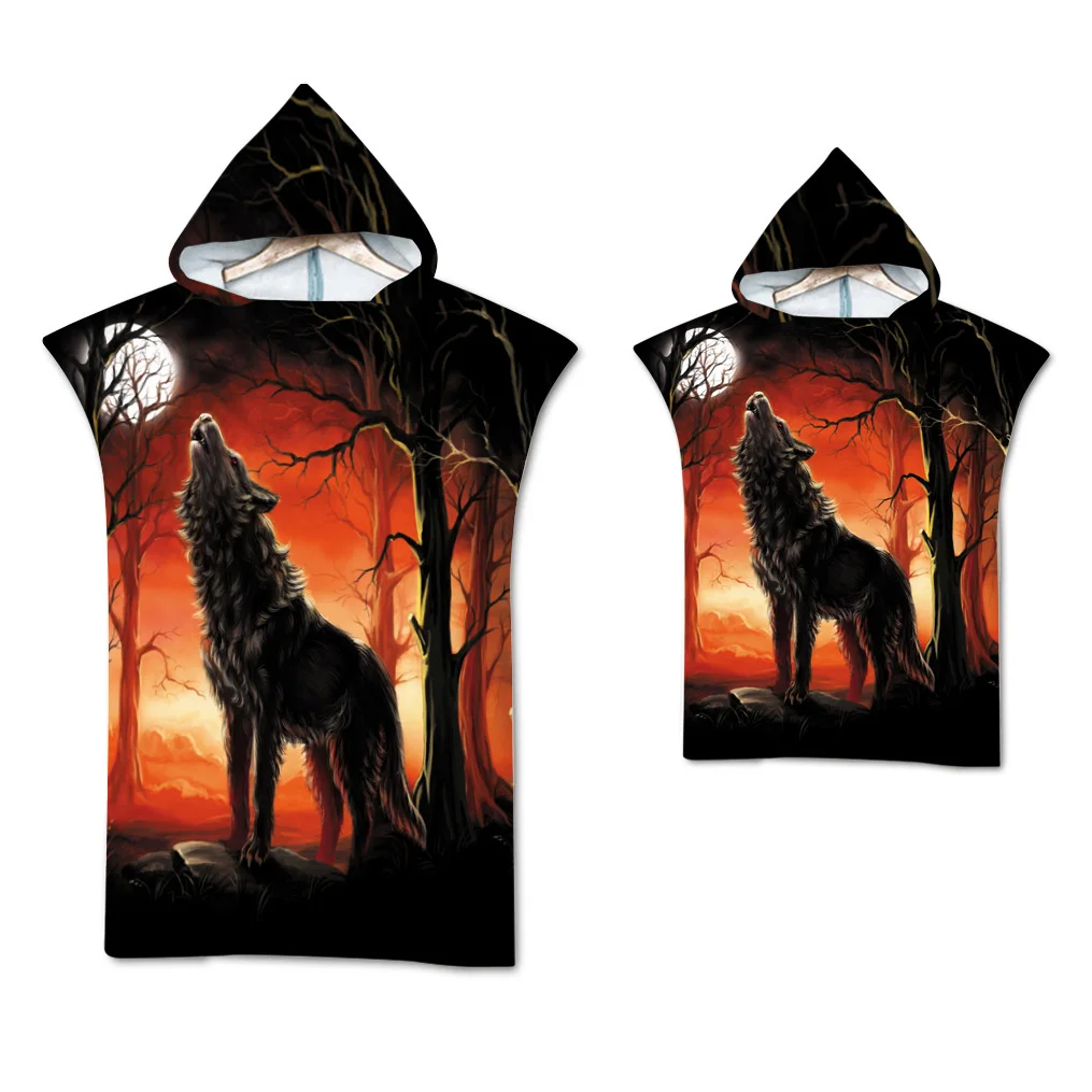 Bath Towel Wolf Beach Towel Quick Dry Hooded Cloak Wetsuit Adult Child