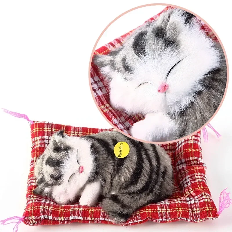 Lovely Simulation Animal Doll Stuffed Toys Plush Sleeping Cats Toy with Sound Kids Toy Decorations Birthday Gift For Children 3