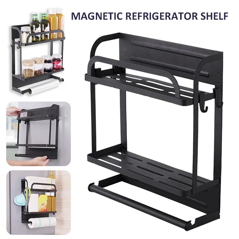 

Magnetic Adsorption Refrigerator Side Rack Wall-mounted Storage Shelf Holder Kitchen Paper Towel Shelf Rack Fridge Organizer