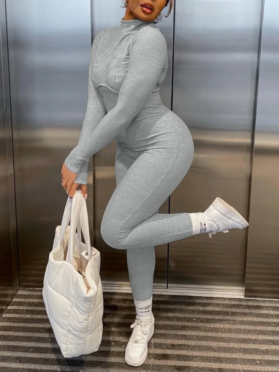 LW Turtleneck Skinny Jumpsuit Long Sleeve Bodycon Jumpsuit Autumn Winter Women Fashion Streetwear Casual Jumpsuit Romper