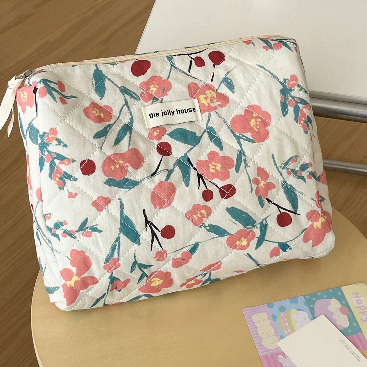 1pc/Set Pink Flower Print Makeup Bag Premium Travel Organizer Cosmetic Bag Makeup Bag Pouch Skincare Bag Toiletry Bag 5