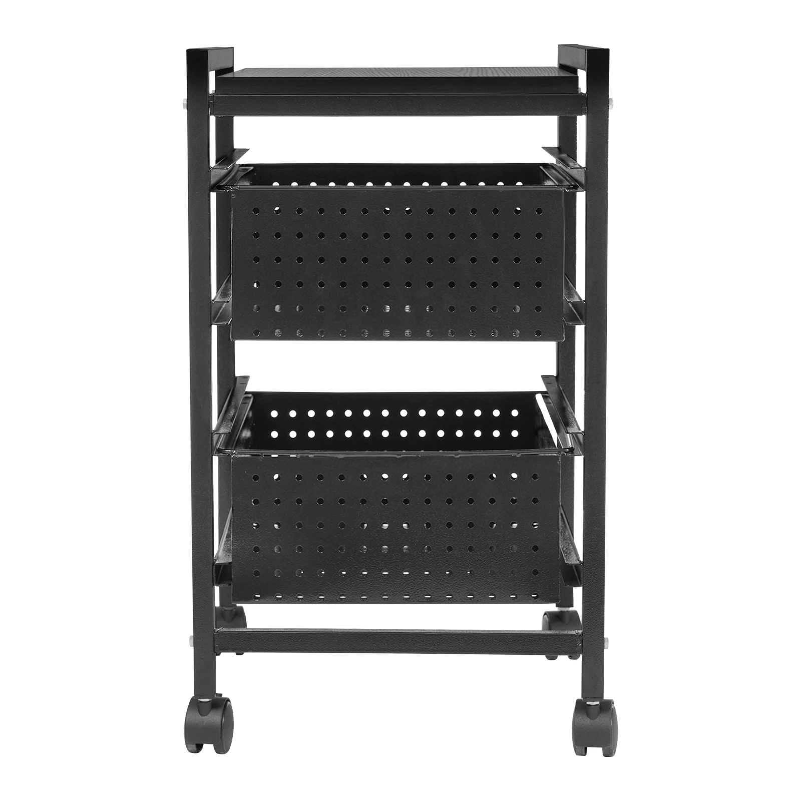 2-Tier File Storage Cart Tool Box Organizer Rolling Cart Office Furniture Wood Storage Dresser Free Standing File Cabinet 4