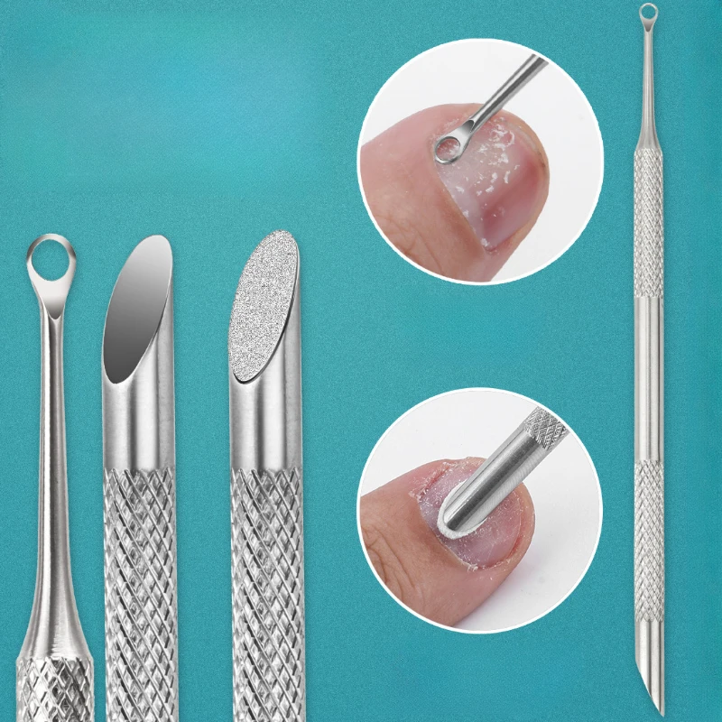 Manicure Sticks Tool Nail Double-ended Use Stainless Steel Circle Beveled Head Cuticle Pusher Remover