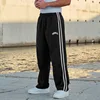 Men's sports pants with double striped patchwork printed casual runner mid waist straight leg pants 2