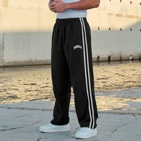 Men's sports pants with double striped patchwork printed casual runner mid waist straight leg pants 2