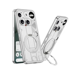 Premium Shockproof Hard PC Back Cover with Ring Stand and MagSafe Compatibility for Nothing Phone (3) (Silver)